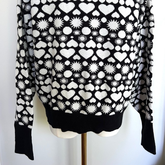Maeve Anthropologie Sweater Black & White Heart Sz S Sunshine in My Heart - Picture 3 of 16